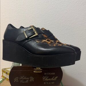 Gianni Bini Black and Leopard Platform Shoes